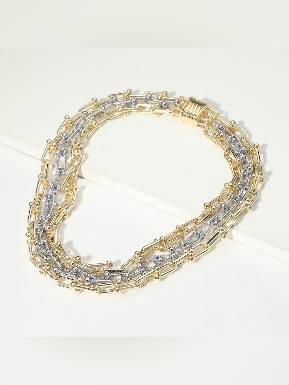 14K Gold Plated Two Tone Multi Strand Chunky Industrial Chain Magnetic Necklace